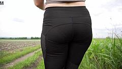 milf in tight leggings teases close up