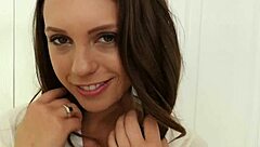 brunette babe gets sprayed in high definition handjob scene