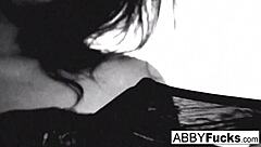 Abigail, the brunette pornstar, masturbates her pussy and ass until her makeup smears