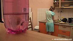 horny teen 18+ masturbates solo blonde