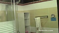 blonde teen does a selfie webcam show, showing off her young body