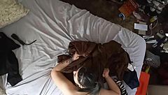 Bent over brunette takes monster cock doggystyle!