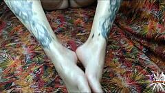 Oiled feet ready for your jerk-off instructions!