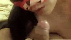Asian babe with tattoos gives head and gets fucked