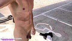 sexy exib man loves flashing his cock in the parking lot!