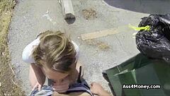 Fantastic big tit blows outdoors on a sunny day