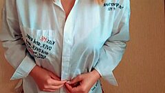 A stunning woman in black lingerie and a white shirt experiences intense orgasm after a long day at work