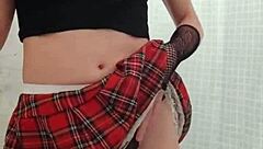 Teen feels pleasure in gay crossdressing solo