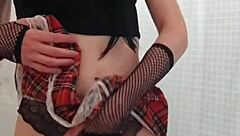 Teen feels pleasure in gay crossdressing solo
