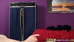 Clothed Amateur Babe Gets Intense Facial Cumshot