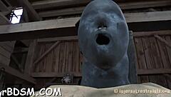 Brunette Rubs Muff With Toys And Gags