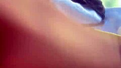 The fat slut gets fingered to orgasm in public outdoor scene