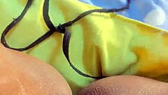 The fat slut gets fingered to orgasm in public outdoor scene