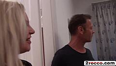 blonde babe in group oral session