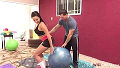 Hot wife Karlee Grey gets stretched by personal trainer