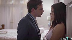 Creepy census taker harasses shy brunette teen with monster cock