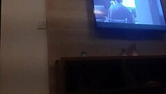 wife sucks husband while selling tv