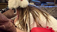 masked cutie sucking cock in stockings during holiday