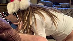 masked cutie sucking cock in stockings during holiday