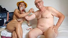 Post-honeymoon party in Europe features fingering, orgasm, and creampie with big cock