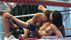 European lesbians wrestle while toying and licking pussies