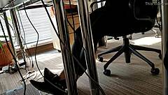 In the bustling office, a playful shoeplay moment captures attention