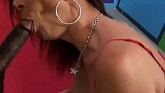 Sara Jay indulges in a deepthroat encounter with Dirk Huge's sizable ebony shaft