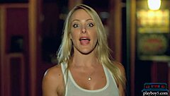 Blonde femdom dominates in comedy show