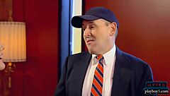 Blonde femdom dominates in comedy show