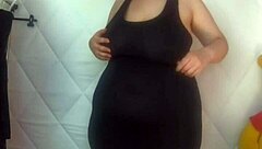 Ample bosomed beauty in form-fitting dresses