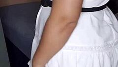 dancing in red panties showing small tits.