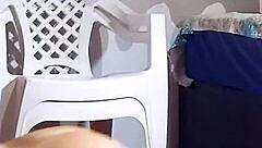 Amateur showstopper in ripped clothes and giant anal toy