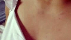 dancing in red panties showing small tits.