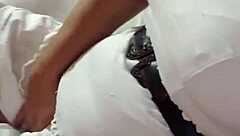 dancing in red panties showing small tits.