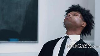 Two ebony nerds explore their passionate side with big cocks and kissing