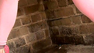 セクシーで恥ずかしがり屋の18+が公衆トイレでオナニー