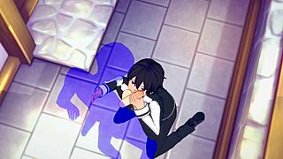 Kirito 在刀剑神域中享受口交射精