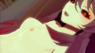 Hu Tao dapat penetrasi ganda dengan mainan di adegan liar