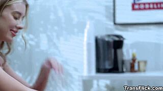 Inside waiting room, models Gracie Jane and Haley Reed bang hard.